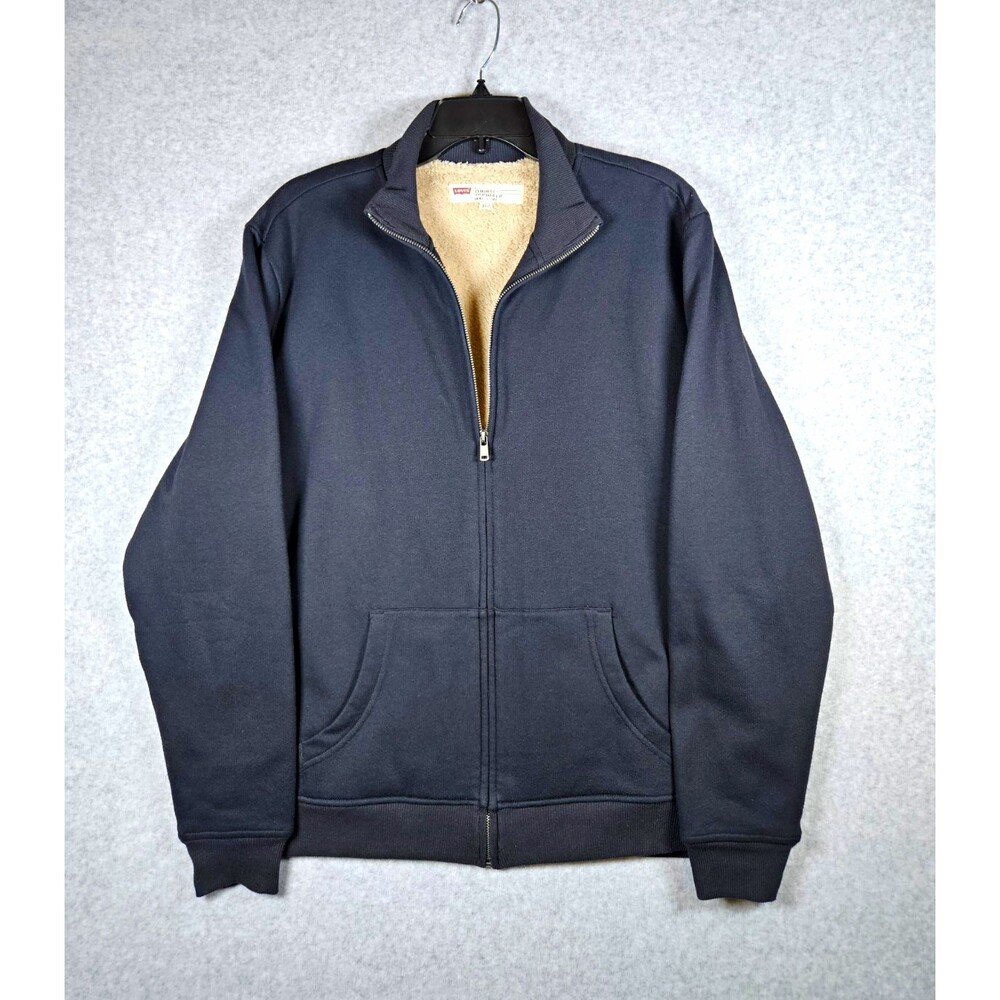 Levi's Mens Large Sherpa Lined Full Zip Jacket Fleece Mock Neck Sweatshirt Gray